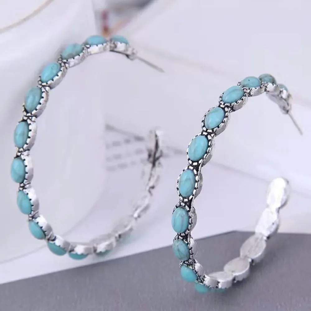 TURQUOISE BOHEMIAN HOOP EARRINGS‎